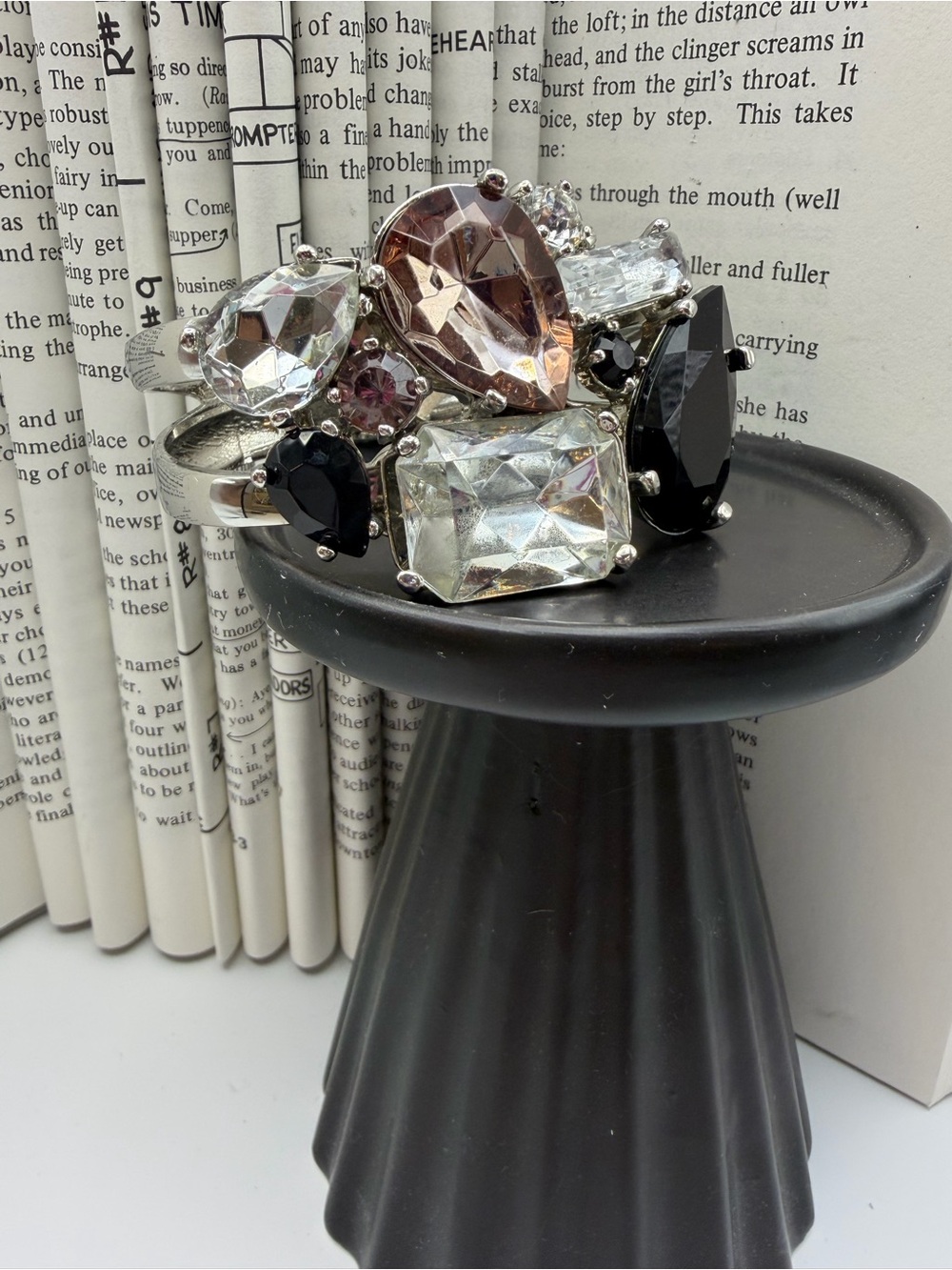 Crystal Cluster Statement Clasp Bracelet with Large Faceted Multi color Stones